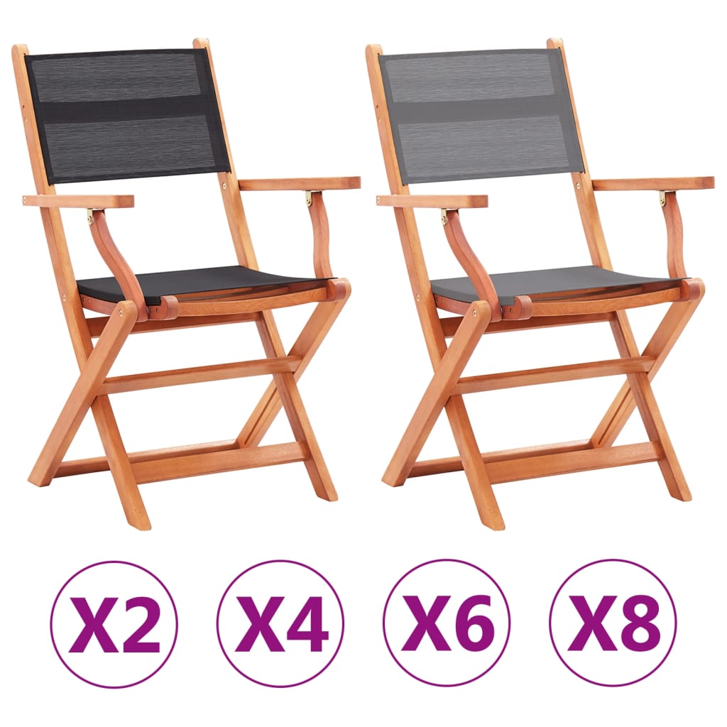 vidaXL Patio Folding Chairs Camping Chair Solid Wood Eucalyptus and Textilene-5