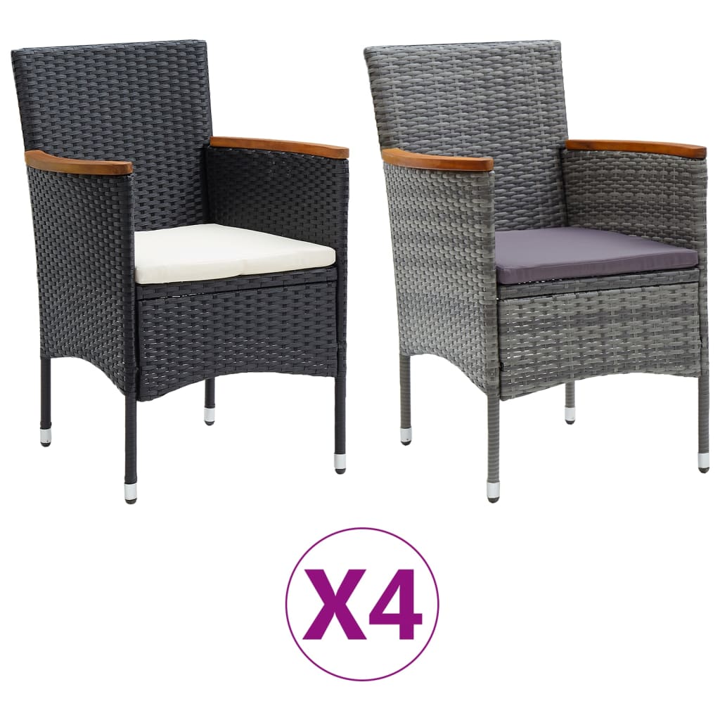 vidaXL 4x Patio Dining Chairs Poly Rattan Outdoor Seat Furniture Black/Gray-5