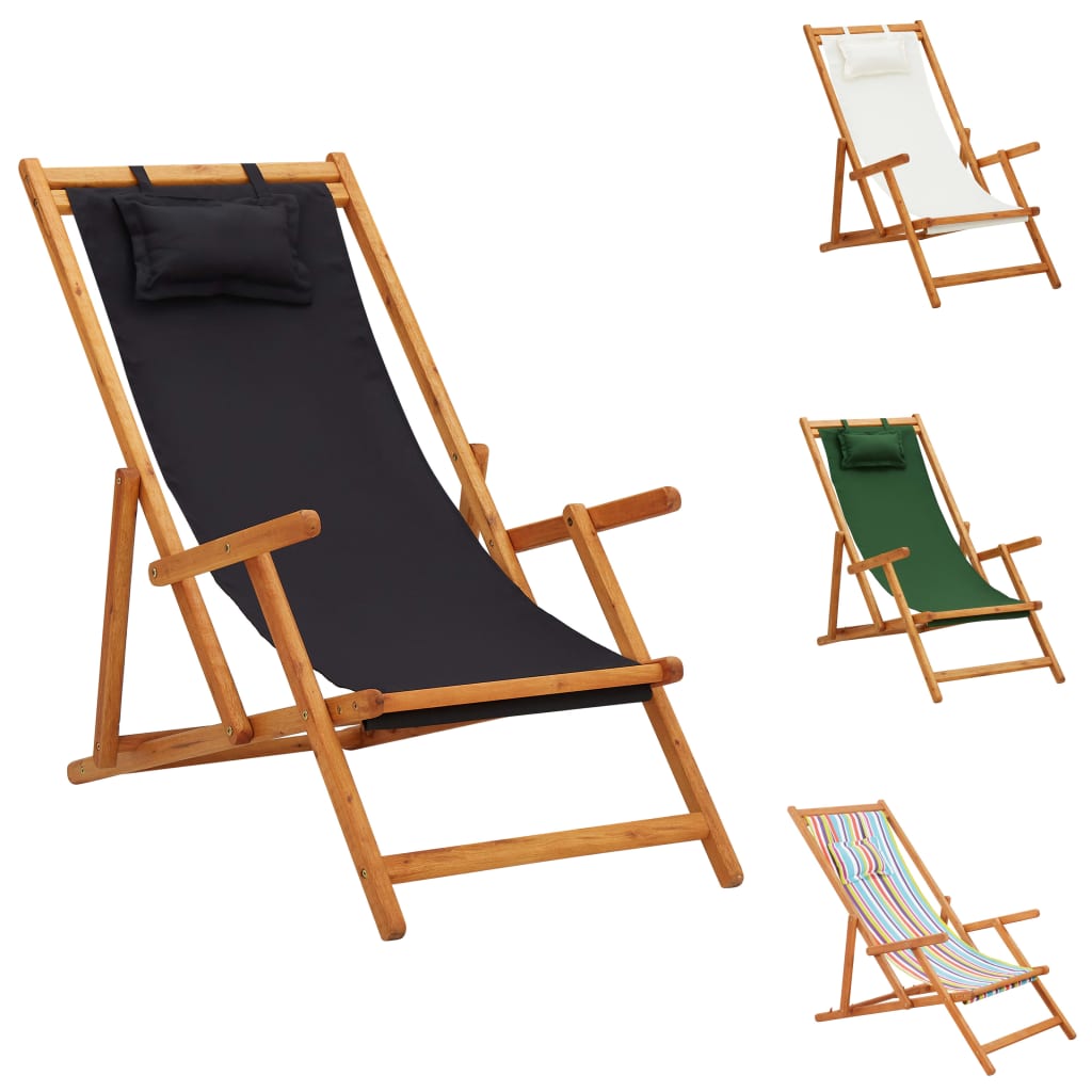 vidaXL Beach Sling Patio Chair Folding Deck Chair Fabric and Wooden Frame-56