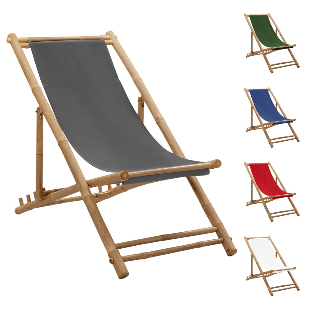 vidaXL Patio Deck Chair Sling Chair for Balcony Deck Porch Bamboo and Canvas-14