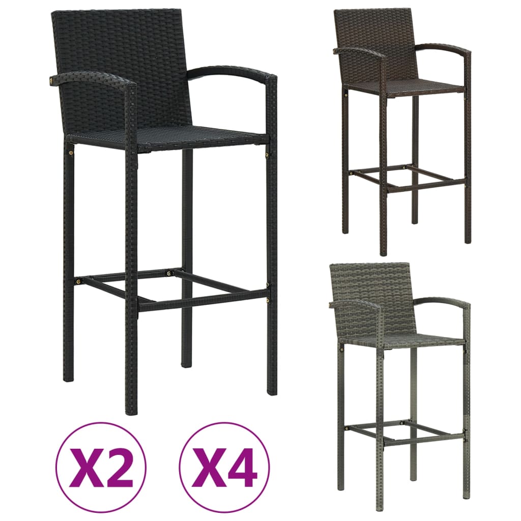 vidaXL Bar Stools 2 pcs Brown Poly Rattan-1