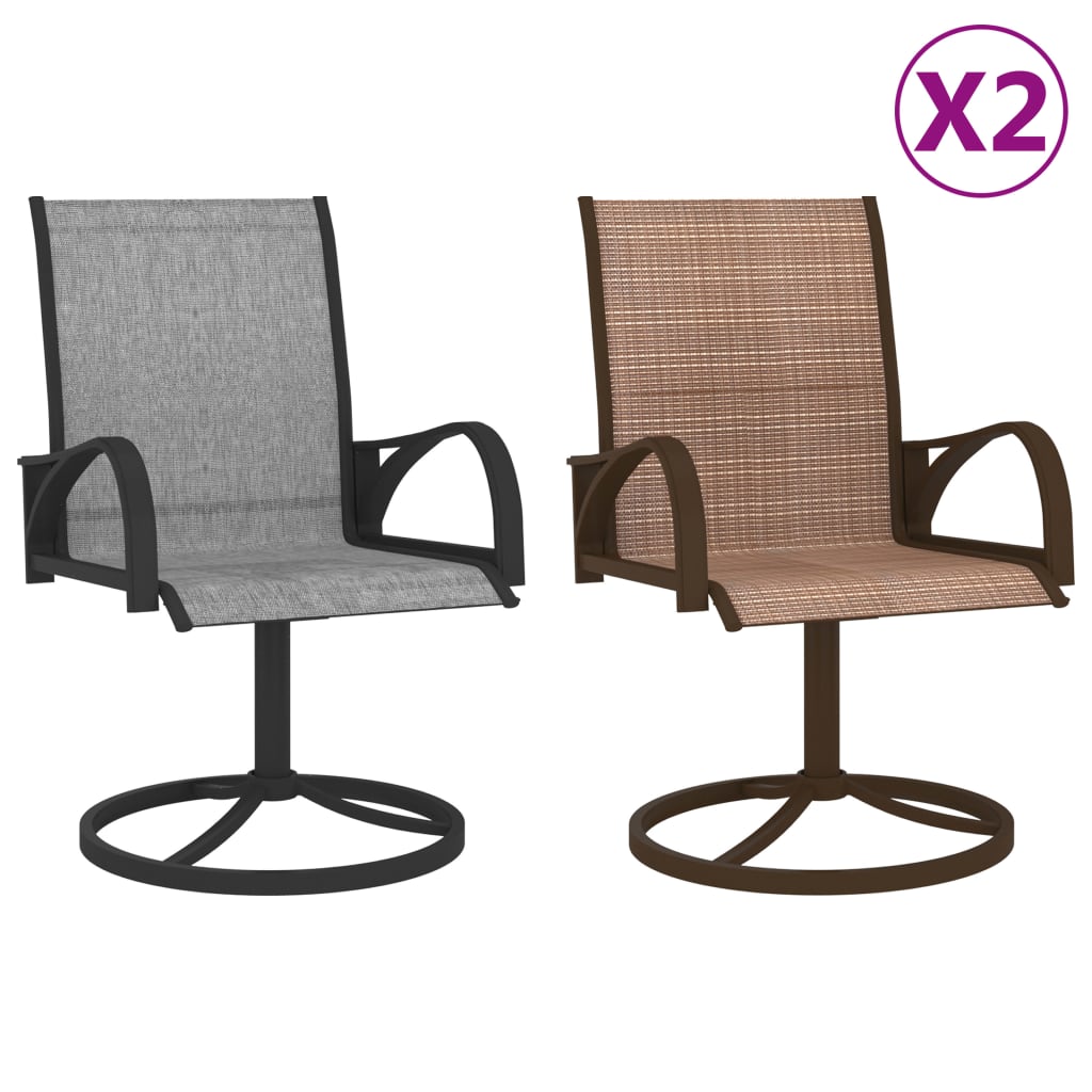 vidaXL 2x Garden Swivel Chairs Textilene and Steel Lounge Seat Gray/Brown-1