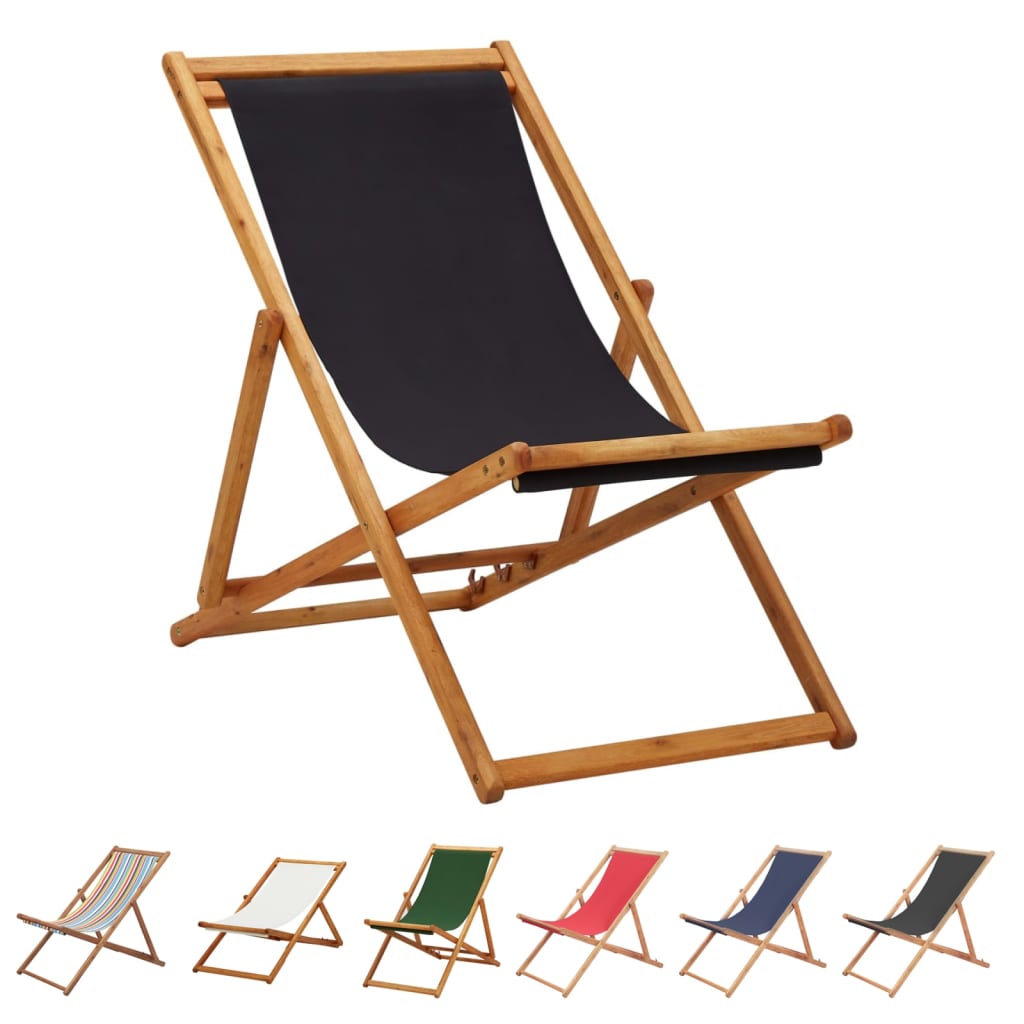 vidaXL Beach Sling Patio Chair Folding Deck Chair Fabric and Wooden Frame-45