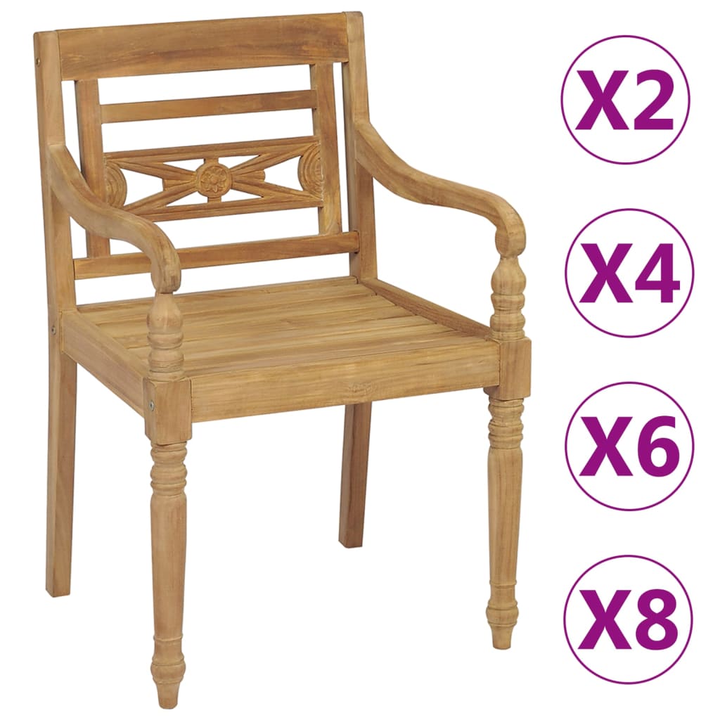 vidaXL Batavia Chairs Patio Garden Lounge Chair with Cushions Solid Wood Teak-26