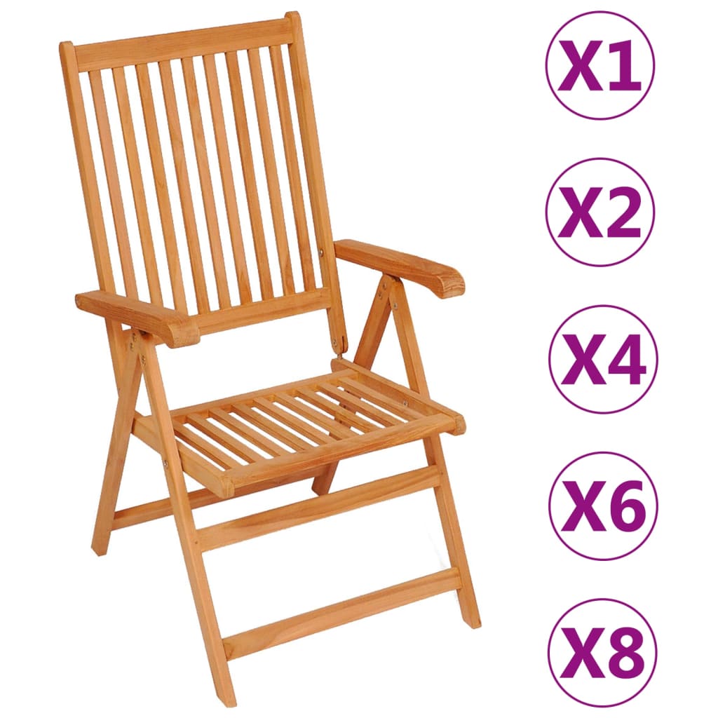 vidaXL Outdoor Recliner Chairs Patio Reclining Lounge Chair Solid Wood Teak-5