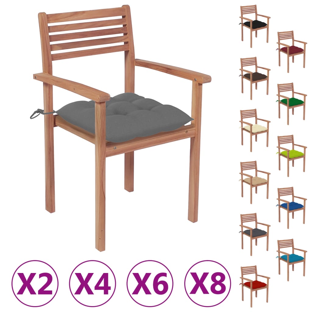 vidaXL 2/4/6/8x Solid Wood Teak Patio Chair with Cushions Seat Multi Colors-8