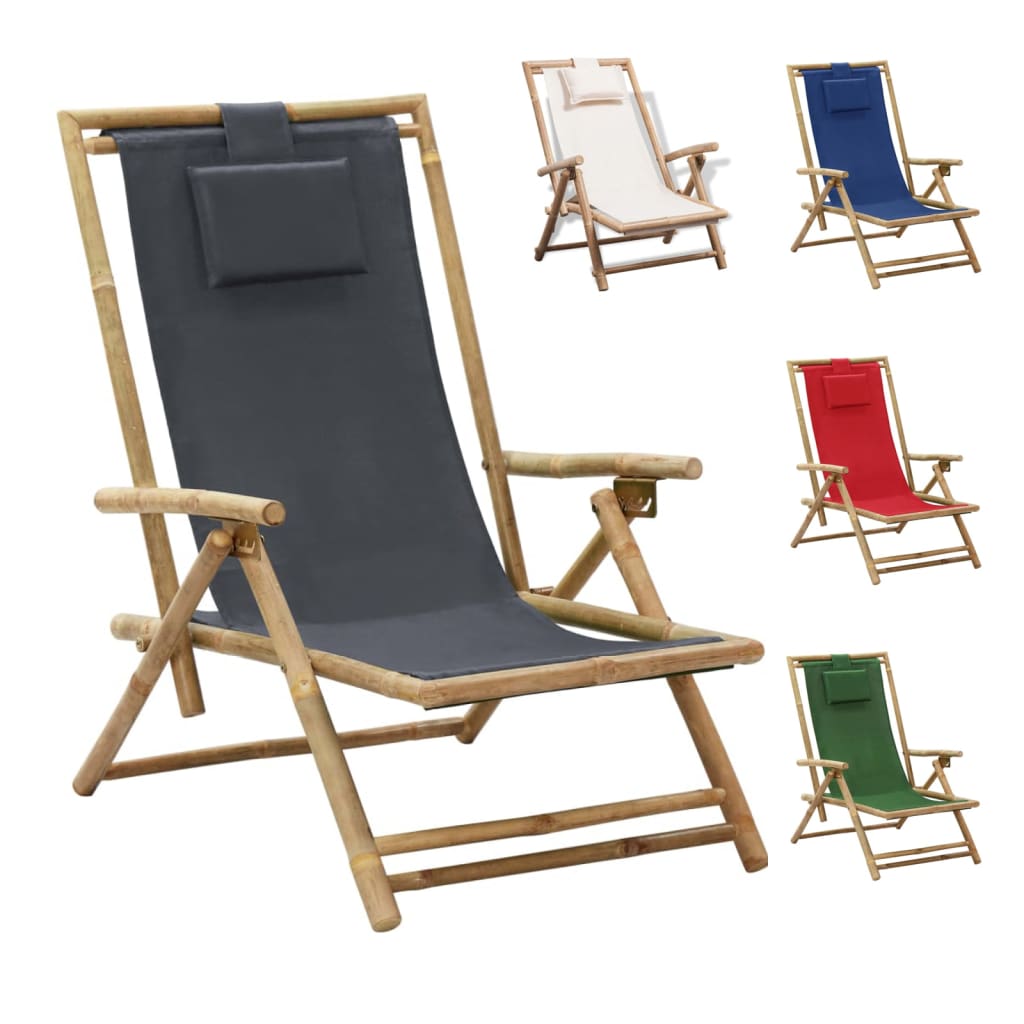 vidaXL Patio Deck Chair Patio Sling Chair with Headrest for Deck Beach Bamboo-17