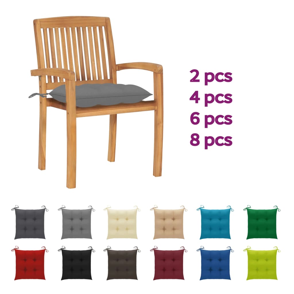 vidaXL 2/4/6/8x Solid Wood Teak Patio Chairs with Cushions Seat Multi Colors-43