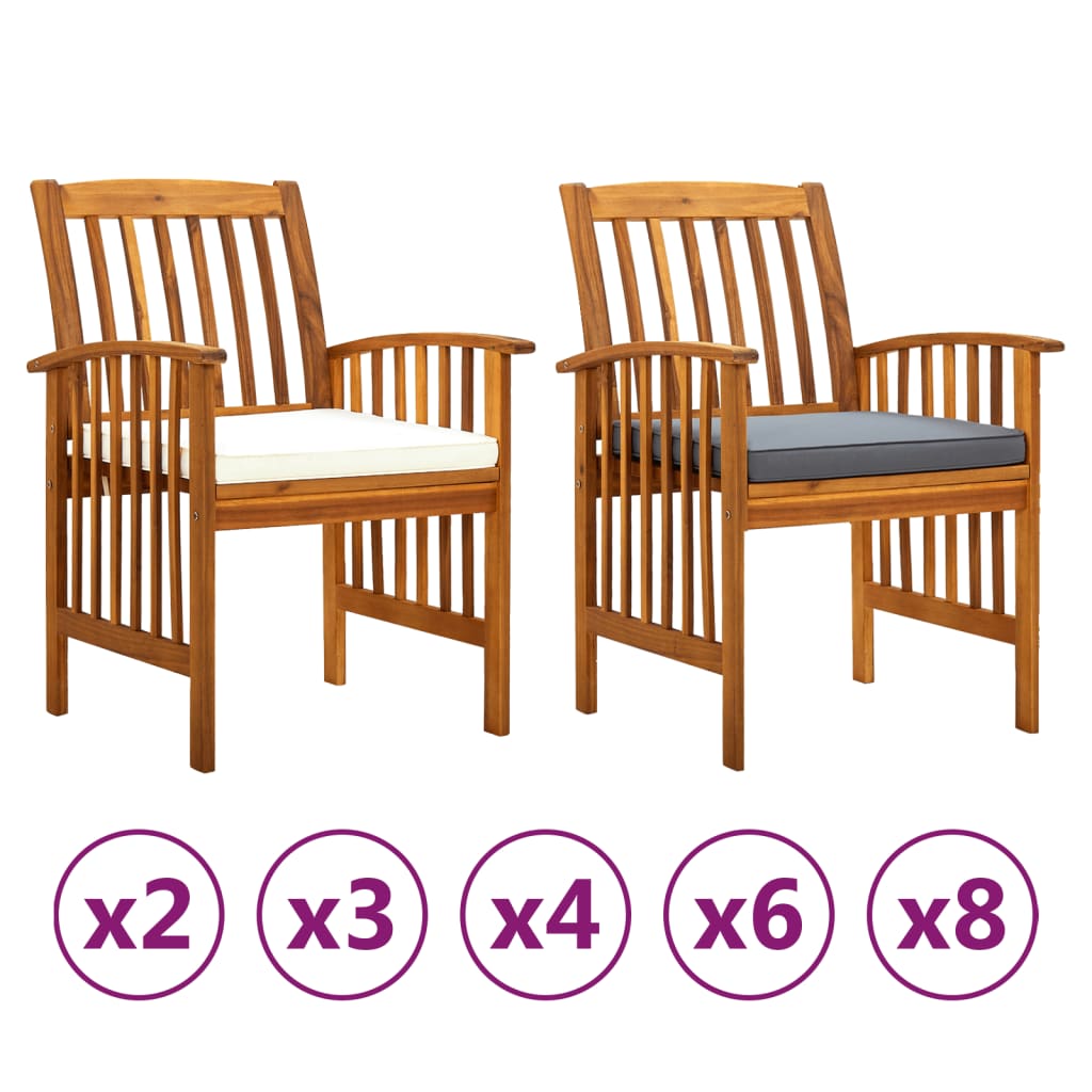 vidaXL Patio Dining Chairs Outdoor Patio Chair with Cushions Solid Wood Acacia-20