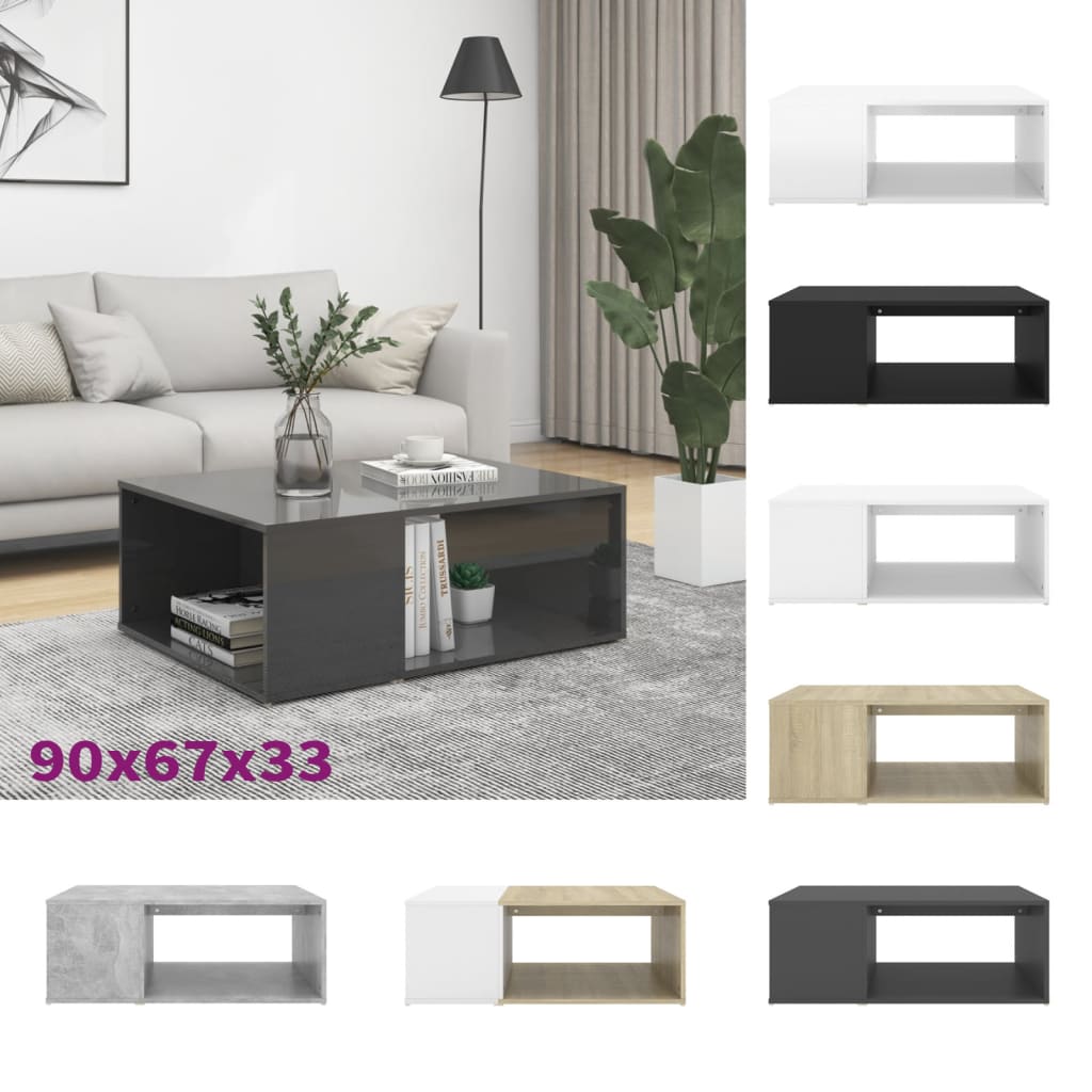 vidaXL Coffee Table White Chipboard Side Sofa Accent High Gloss White/White-14