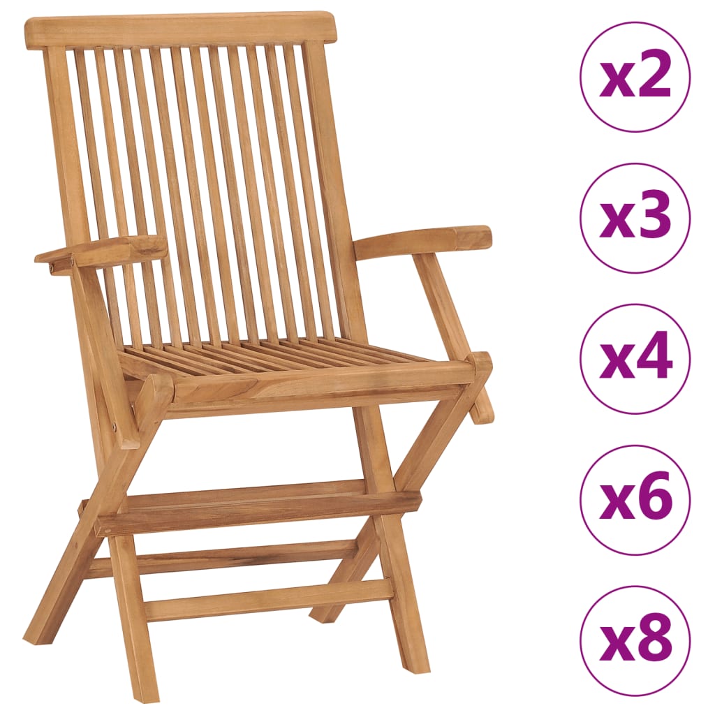 vidaXL 2/3x Solid Teak Wood Folding Chairs Garden Outdoor Wooden Furniture-6