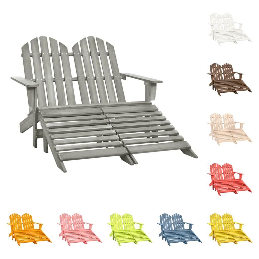 vidaXL 2-Seater Patio Adirondack Chair with Ottoman Furniture Solid Wood Fir-7