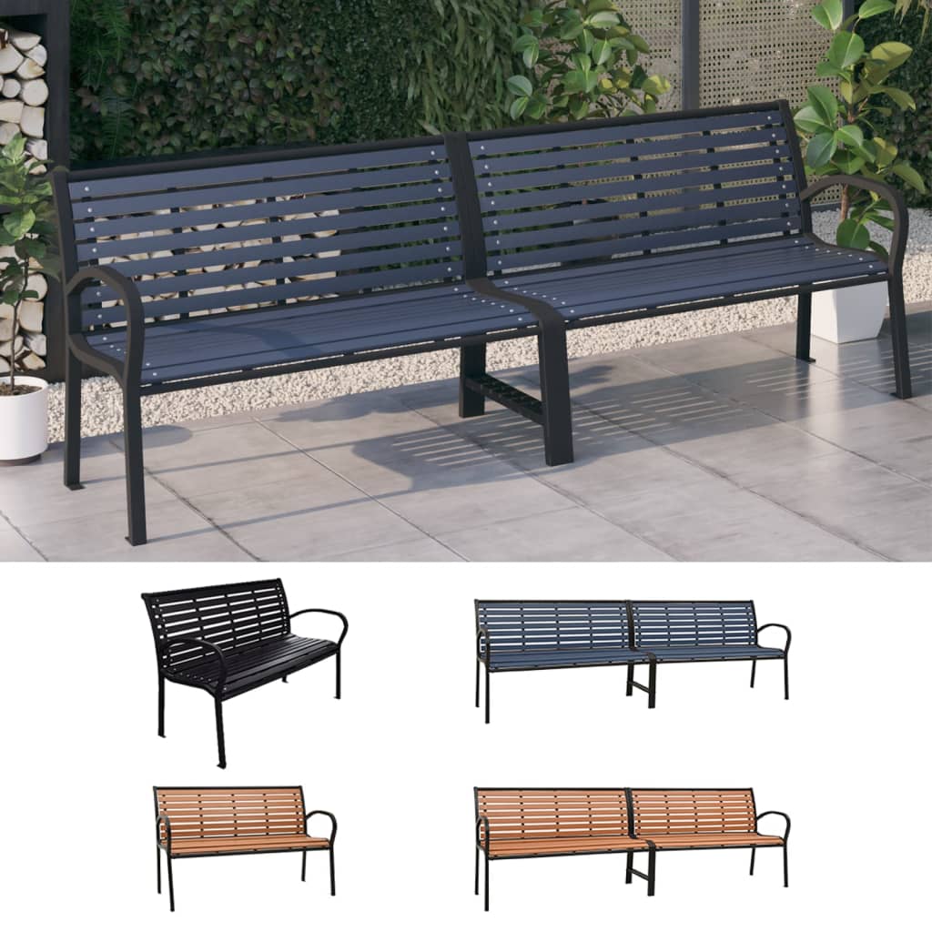 vidaXL Outdoor Patio Bench Garden Park Bench for Backyard Deck Steel and WPC-0