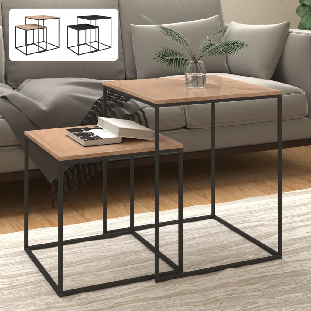 vidaXL Coffee Table Set Accent Nesting Table 2 Pcs Engineered Wood and Metal-2