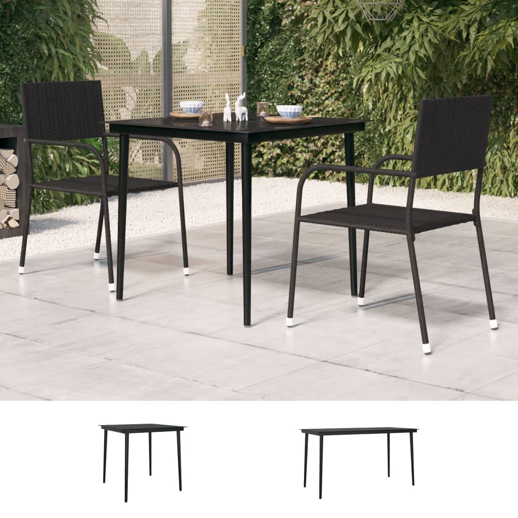 vidaXL Patio Dining Table Black 31.5"x31.5"x29.1" Steel and Glass-1