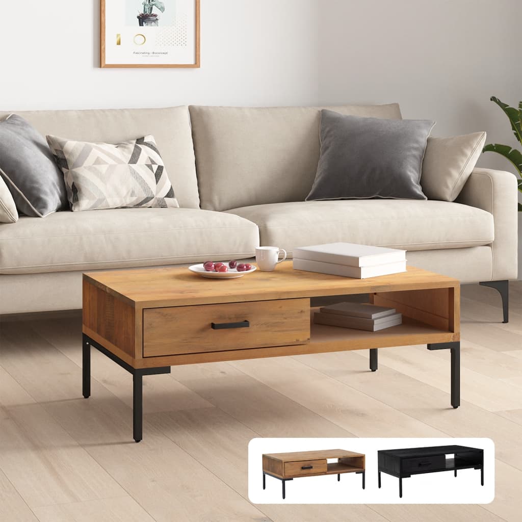 vidaXL Coffee Table Rectangle Coffee Table with Storage Drawer Solid Wood Pine-9