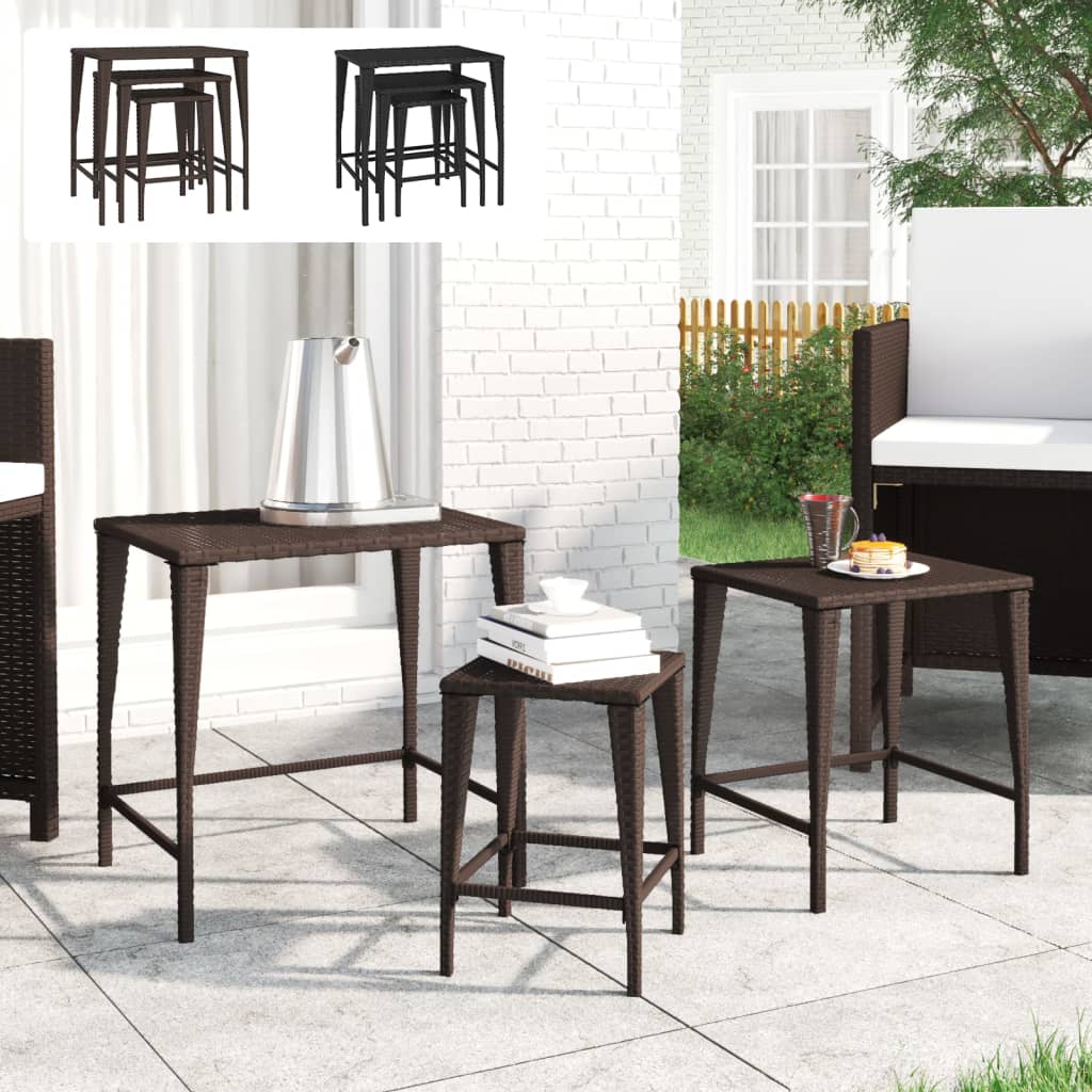 vidaXL Nesting Tables Accent Side Table for Living Room Set of 3 Poly Rattan-2