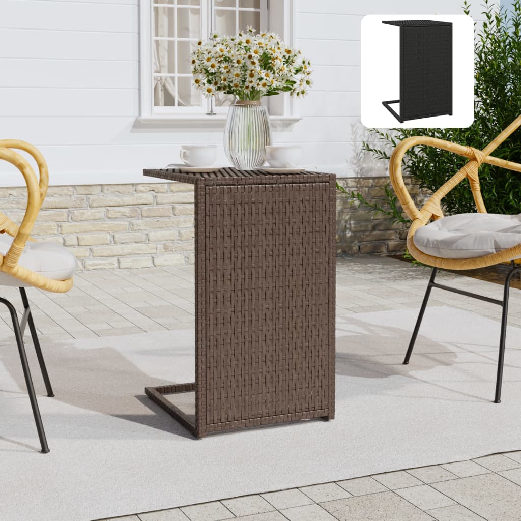 vidaXL C Table Outdoor Patio Accent C Shaped Couch Side End Table Poly Rattan-3