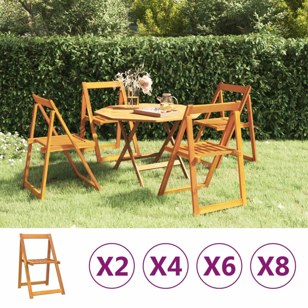 vidaXL Folding Chair Patio Furniture Wooden Dining Chair Solid Wood Acacia-4