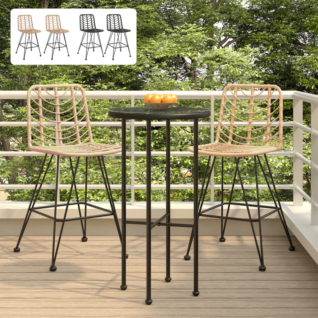 vidaXL Rattan Bar Stool 2 Pcs Stool with Back and Footrest PE Rattan and Steel-8