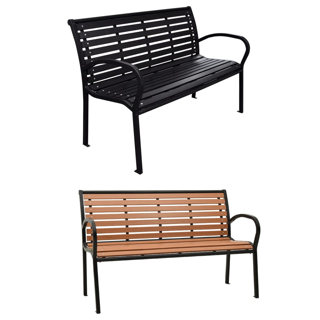 vidaXL Outdoor Patio Bench Garden Bench with Armrests for Yard Steel and WPC-5