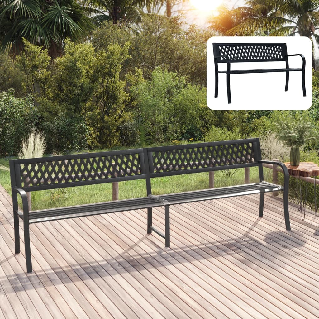 vidaXL Outdoor Patio Bench Park Outdoor Garden Bench with Armrests Black Steel-3