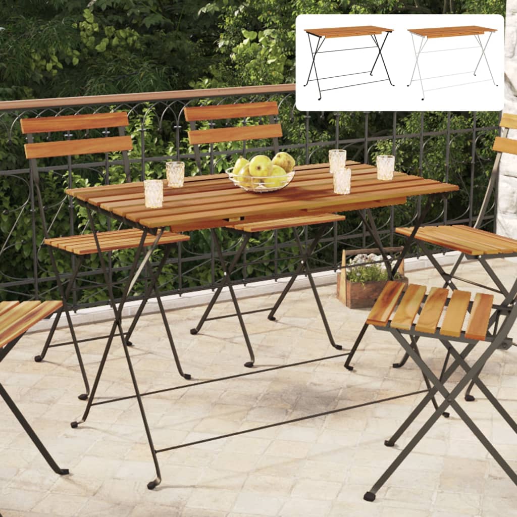 vidaXL Folding Table Bistro Table for Balcony Solid Wood Acacia and Steel-4