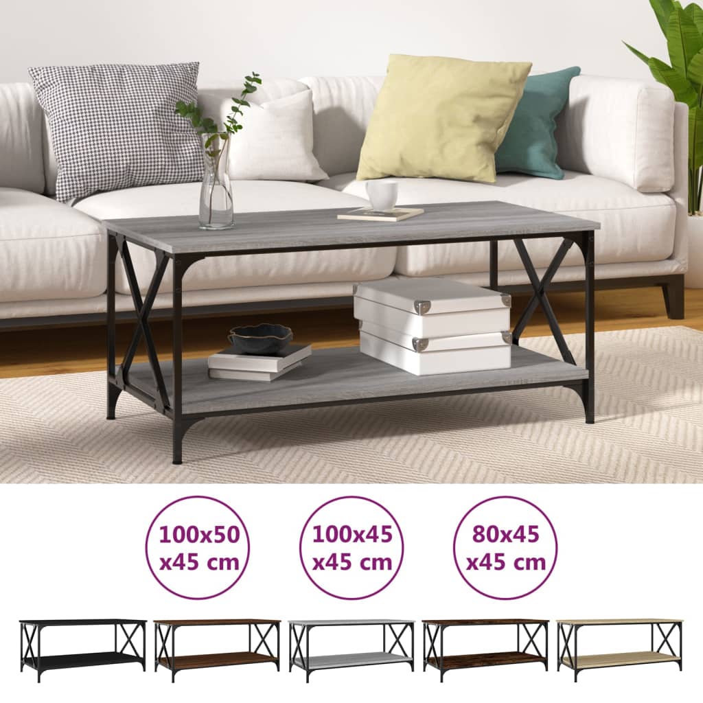 vidaXL Coffee Table Accent Side Table for Living Room Engineered Wood and Iron-5
