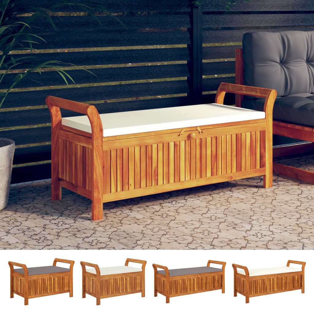 vidaXL Outdoor Storage Bench Patio Deck Box with Cushion Solid Wood Acacia-34