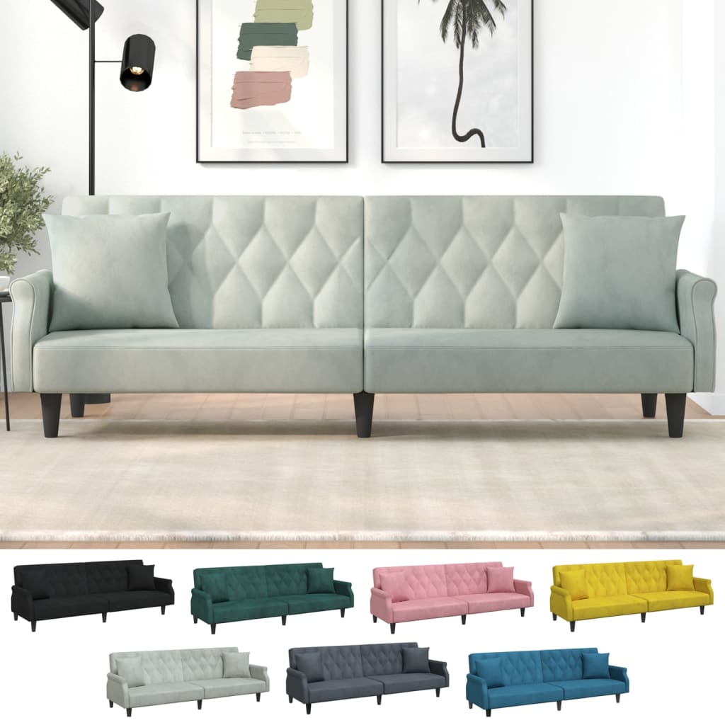 vidaXL Sleeper Sofa with Armrests Velvet Couch Sofa Bed Recliner Loveseat-11
