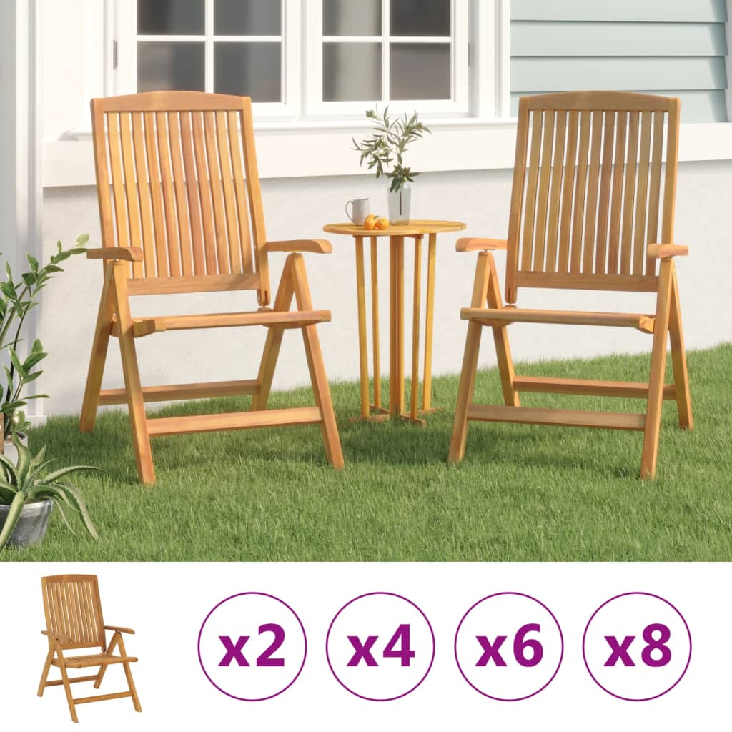 vidaXL Outdoor Recliner Chairs Camping Chair with Armrest Solid Wood Teak-6