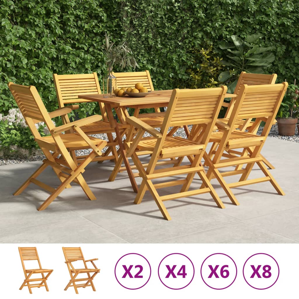 vidaXL Folding Patio Chairs 6 pcs 21.7"x24.4"x35.4" Solid Wood Teak-4