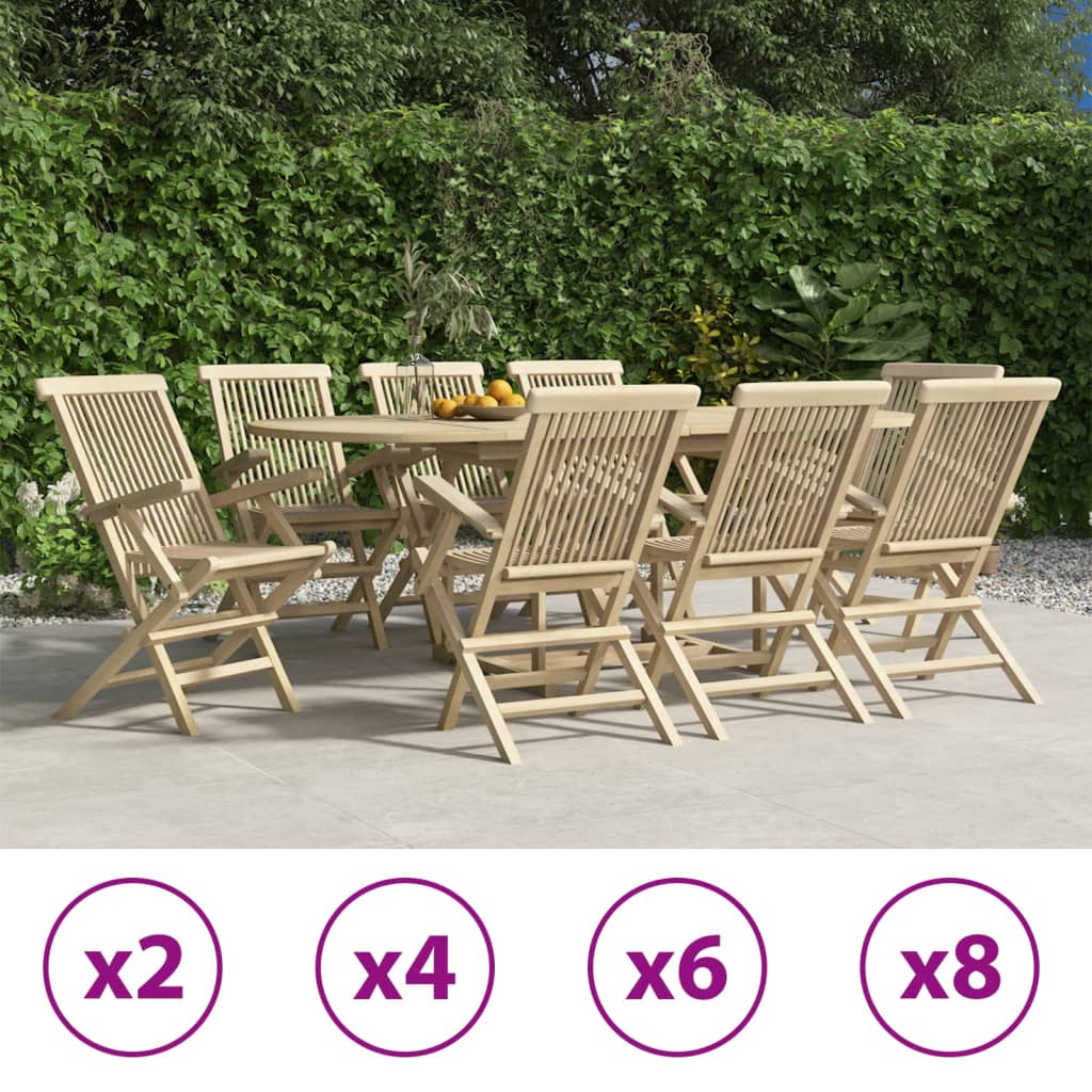 vidaXL Folding Patio Chairs Outdoor Lawn Chair Furniture Gray Solid Wood Teak-5