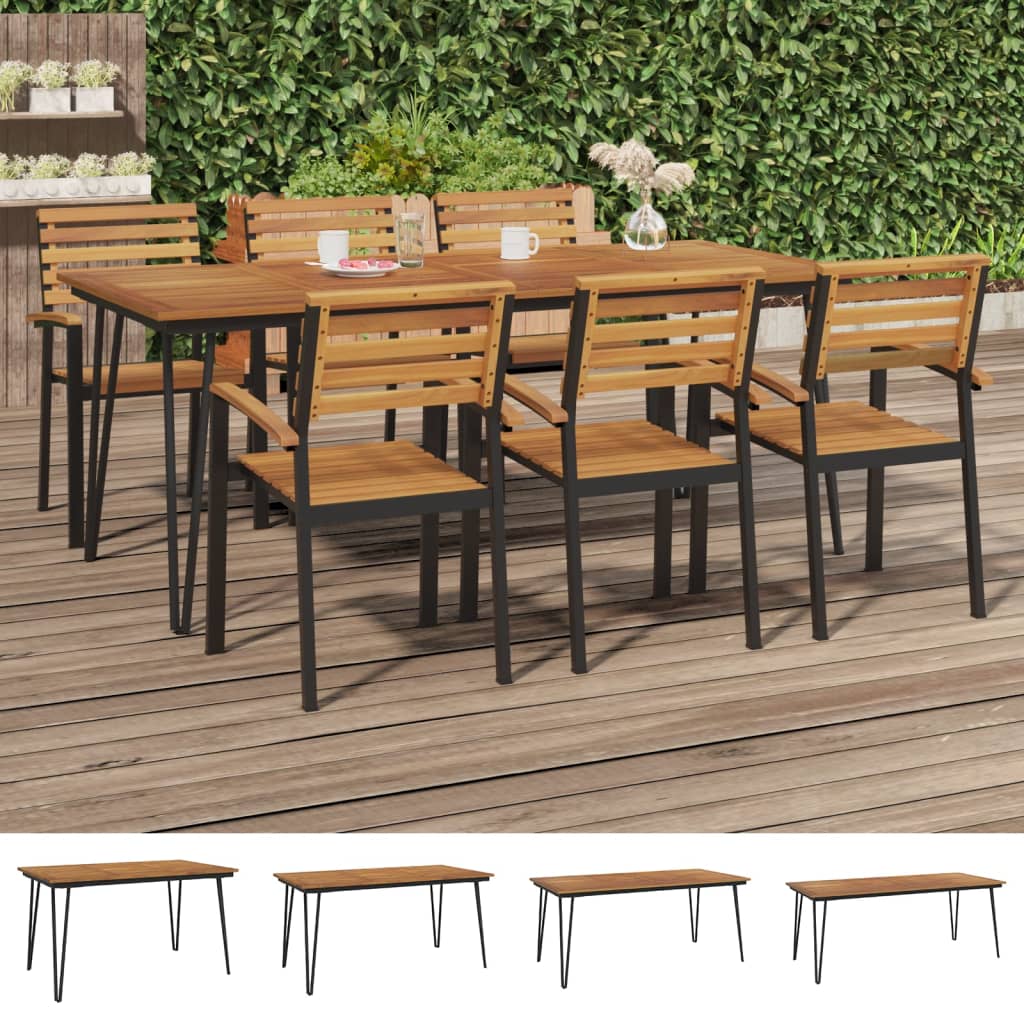 vidaXL Patio Table Dining Table with Hairpin Legs for Porch Solid Wood Acacia-7