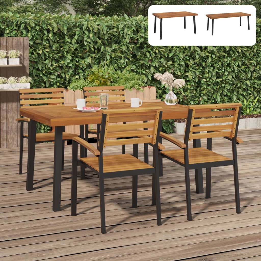 vidaXL Patio Table Patio Furniture Table with Metal Frame Solid Wood Acacia-5