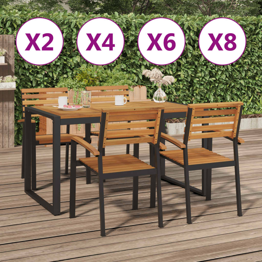 vidaXL Patio Chair Stackable Lawn Dining Chair Solid Wood Acacia and Metal-4