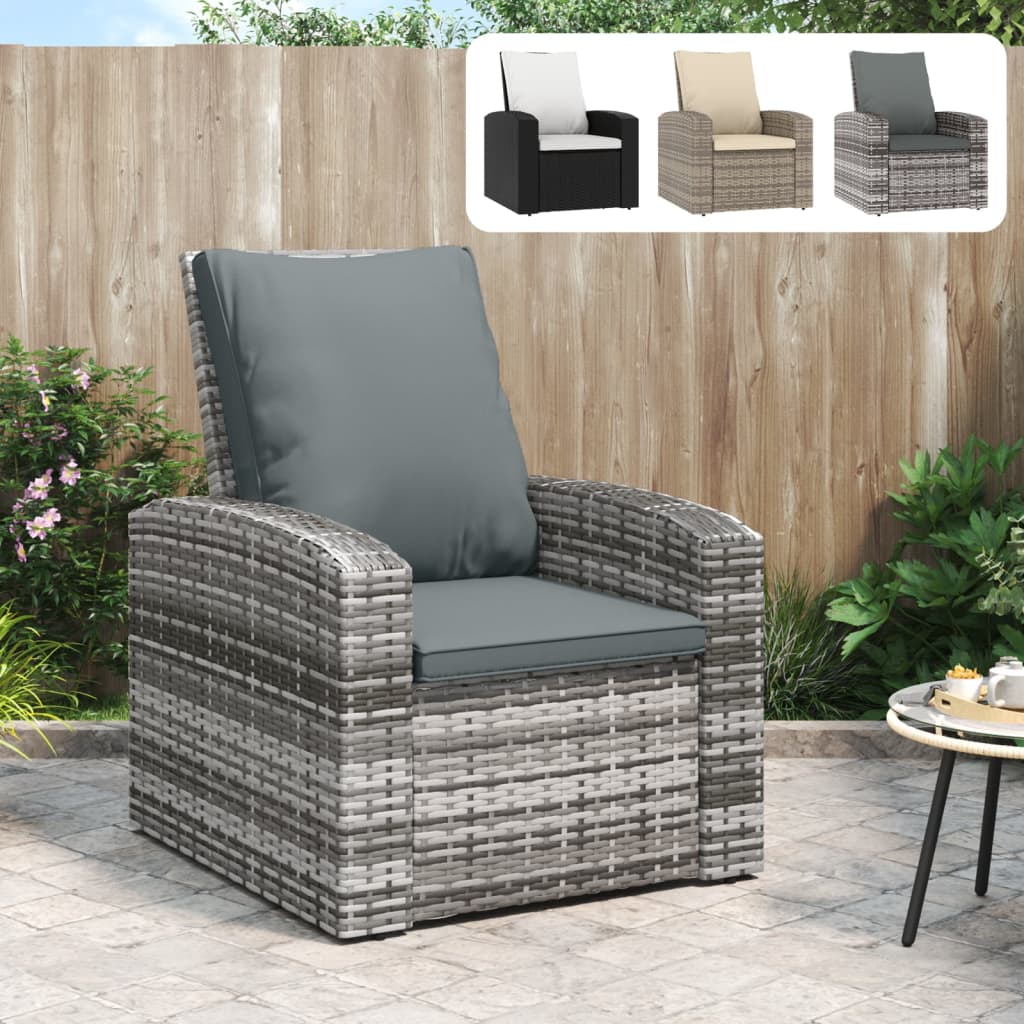 vidaXL Patio Chair Outdoor Furniture Lounger Chair with Cushions Poly Rattan-19