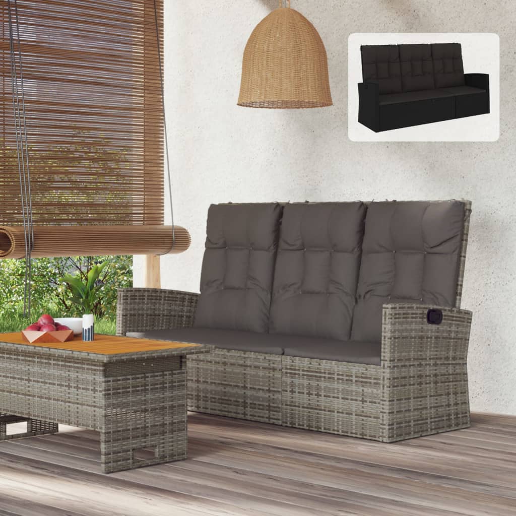 vidaXL Patio Bench Garden Seat Wicker Furniture with Cushions Poly rattan-2