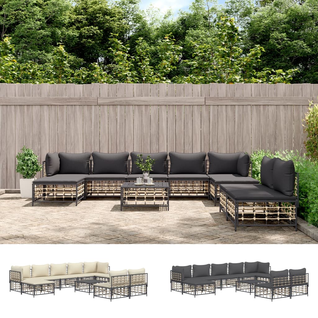 vidaXL Patio Furniture Set 10 Piece Sectional Sofa with Cushions Poly Rattan-8