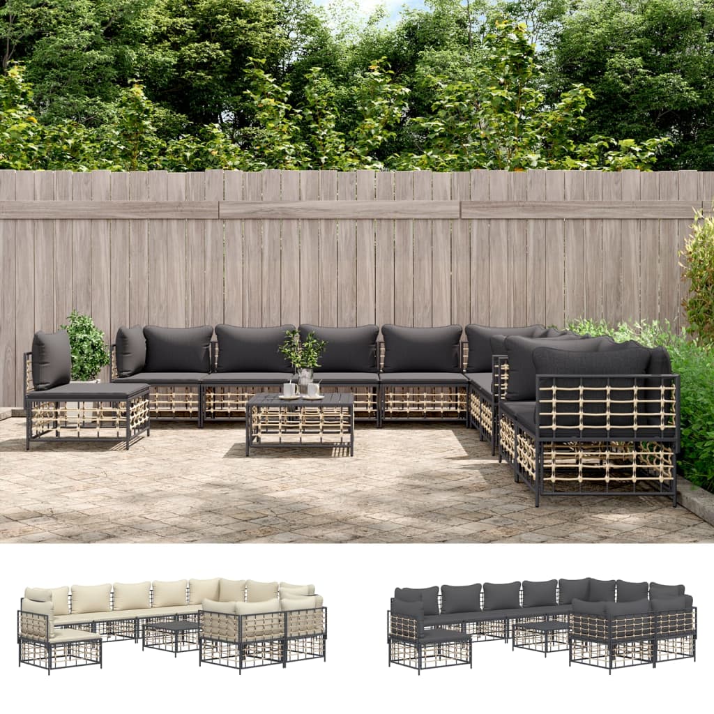 vidaXL Patio Furniture Set 11 Piece Sectional Sofa with Cushions Poly Rattan-9