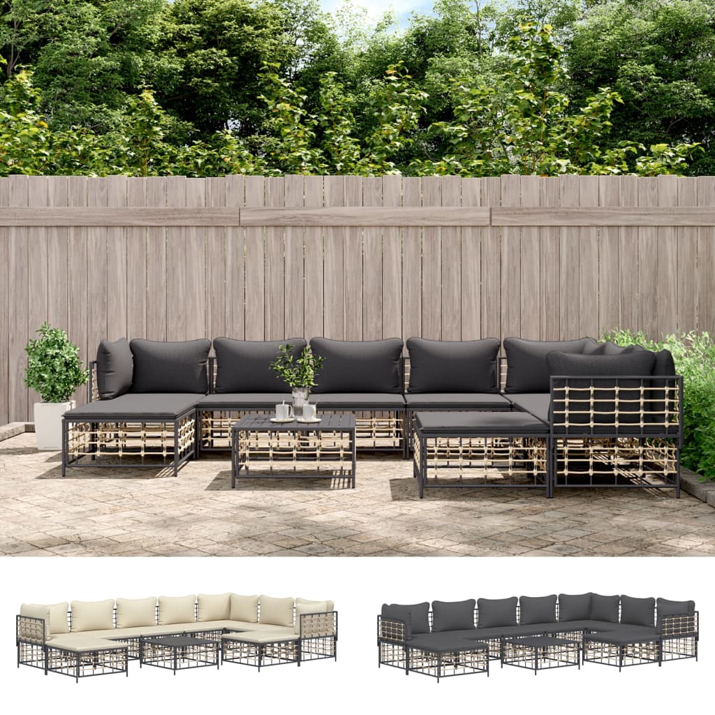 vidaXL 10 Piece Patio Lounge Set with Cushions Anthracite Poly Rattan-8