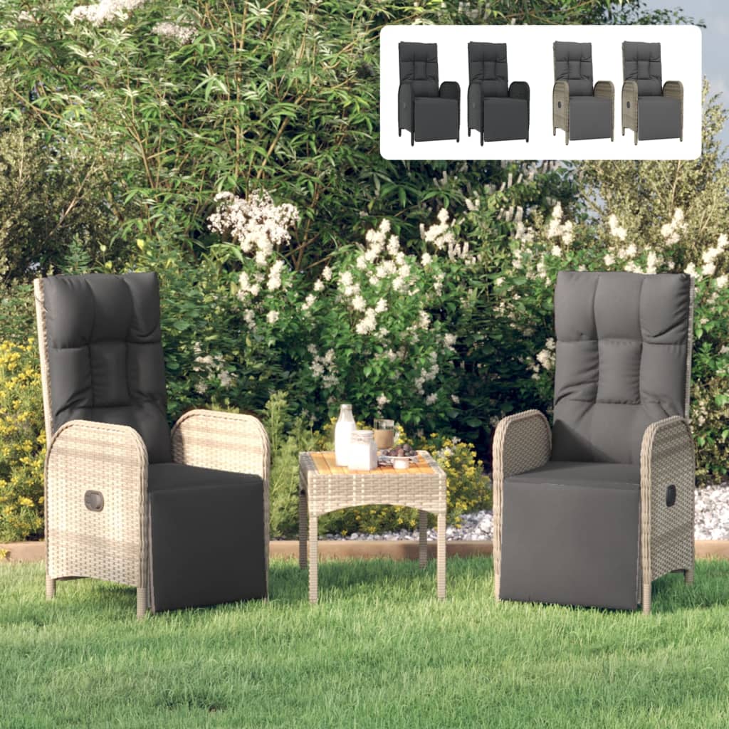 vidaXL Reclining Chair 2 Pcs Outdoor Wicker Armchair with Cushions Poly Rattan-8