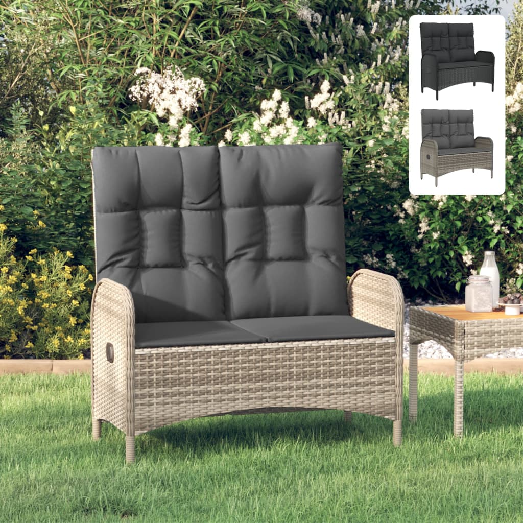 vidaXL Patio Bench Outdoor Reclining Dining Bench with Cushions Poly Rattan-3