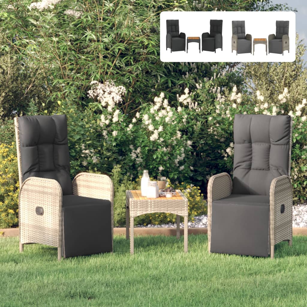 vidaXL Reclining Chair 2 Pcs Outdoor Patio Lounge Chair with Table Poly Rattan-2