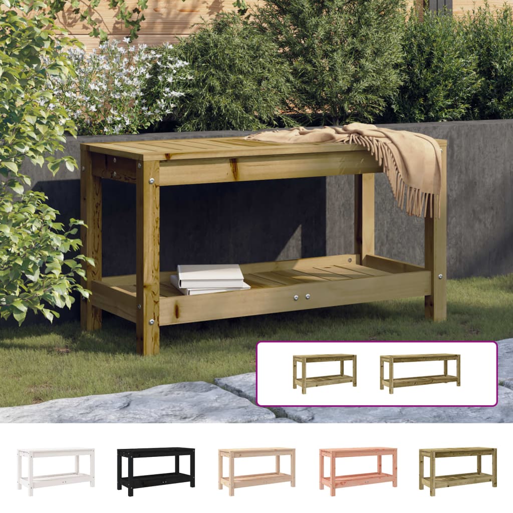 vidaXL Patio Bench Outdoor Bench with Storage Shelf Black Solid Wood Pine-3