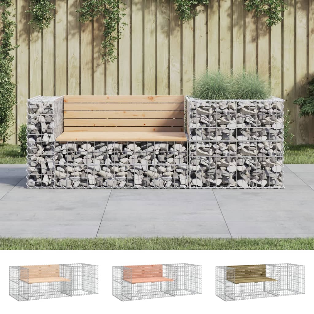 vidaXL Patio Bench with Gabion Basket Park Garden Outdoor Seating Solid Wood-3
