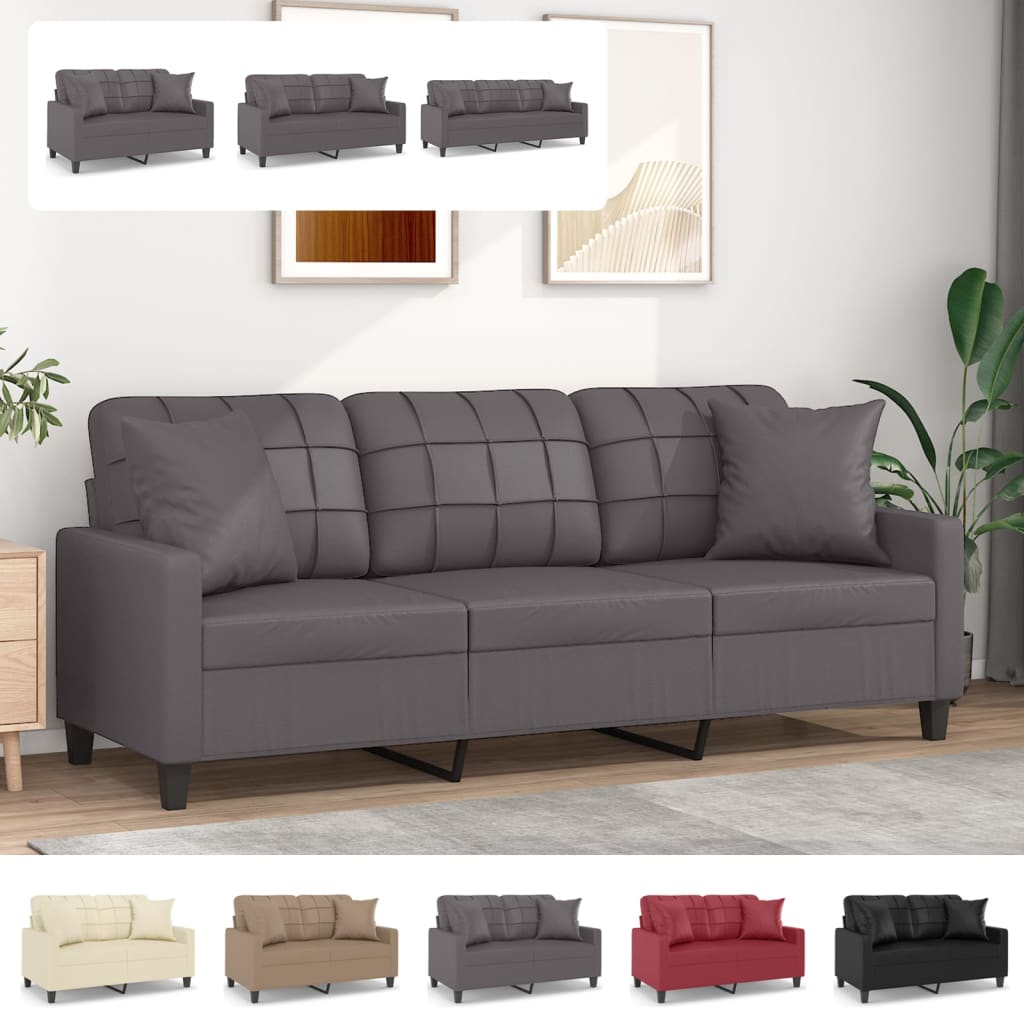 vidaXL Sofa Loveseat Couch Sofa Settee with Throw Pillows Black Faux Leather-11