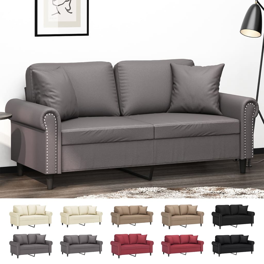 vidaXL 2-Seater Sofa with Throw Pillows Loveseat Couch Black Faux Leather-3