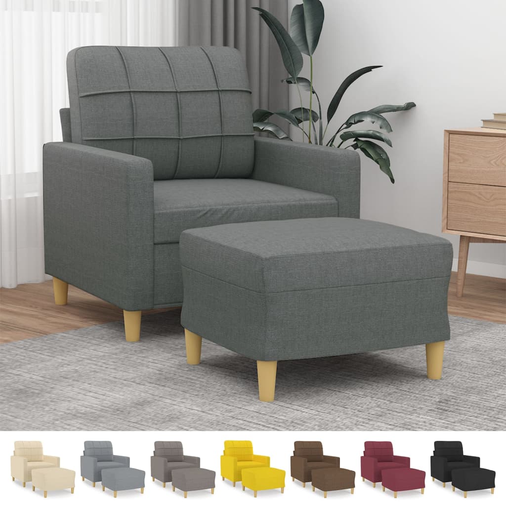 vidaXL Sofa Chair Accent Upholstered Single Sofa Chair with Footstool Fabric-9