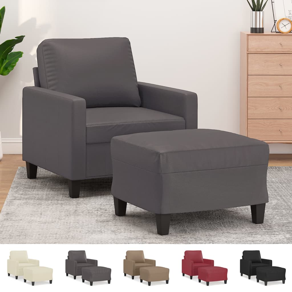 vidaXL Sofa Chair Accent Single Sofa Armchair with Footstool Faux Leather-8